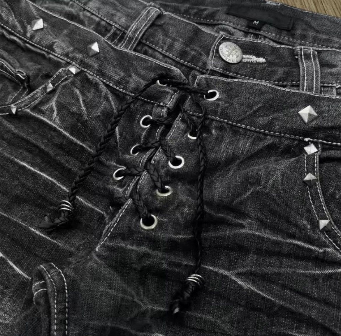 Other Y2k Black emo lace up flared black jeans Size 25" / US 0 / IT 36 - 2 Thumbnail