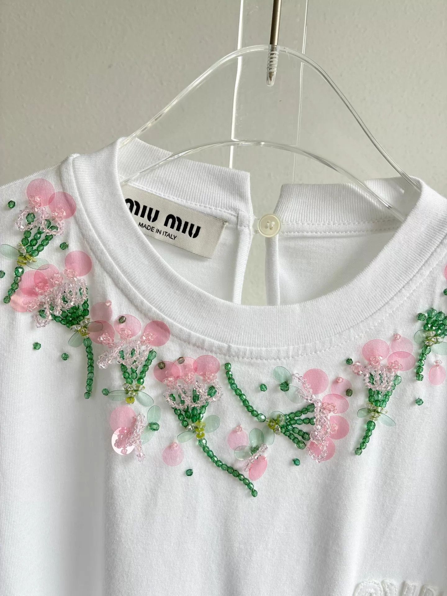 Miu Miu MIU MIU White Short Sleeve TEE XS Floral Beaded Size XS / US 0-2 / IT 36-38 - 4 Thumbnail