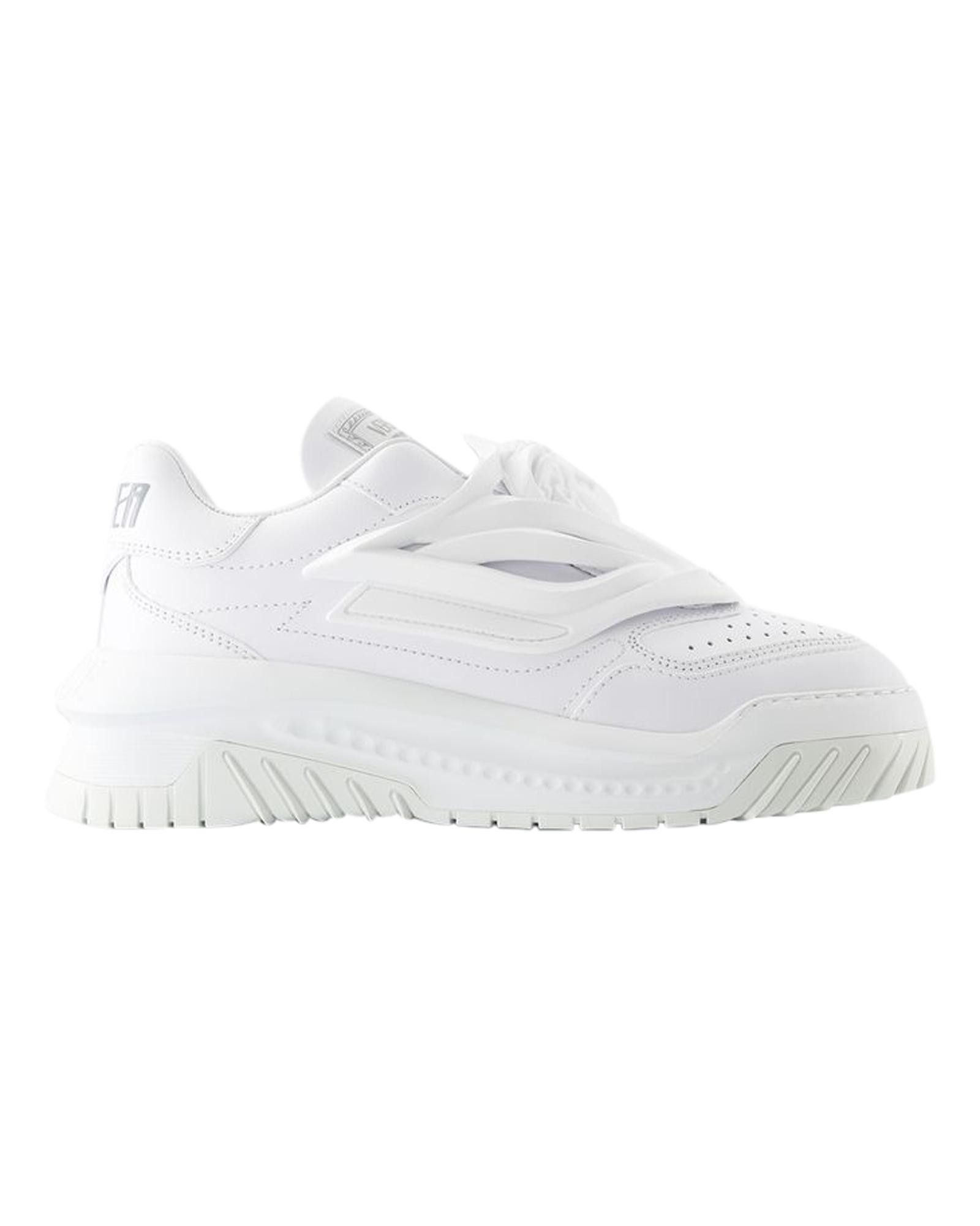 image of Versace Smooth Calfskin Lace-Up Sneaker With Round Toe in White, Men's (Size 8)