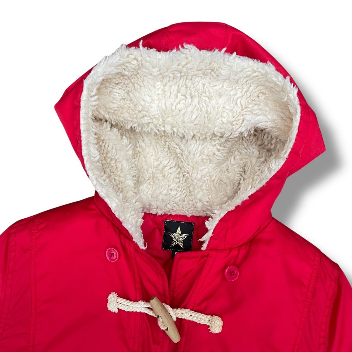 20471120 24071120 Hyoma Red Nylon Fur Hood Quilted Duffle Coat Size US S / EU 44-46 / 1 - 3 Thumbnail