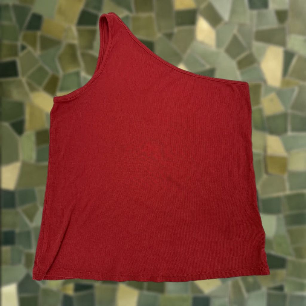 Vintage A New Day Red One Shoulder Tank Top XXL Womens Casual Sleeveless Ribbed Strap Cotton Modal Spandex Size XXL / US 16-18 / IT 52-54 - 1 Thumbnail