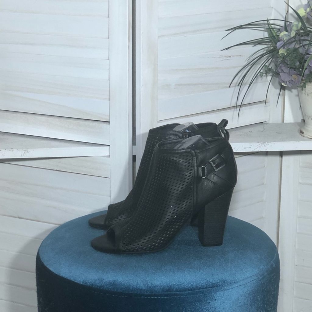 Other black ankle boots mesh texture peep toe buckle decor sz 8.5 Size US 8.5 / IT 38.5 - 1 Thumbnail