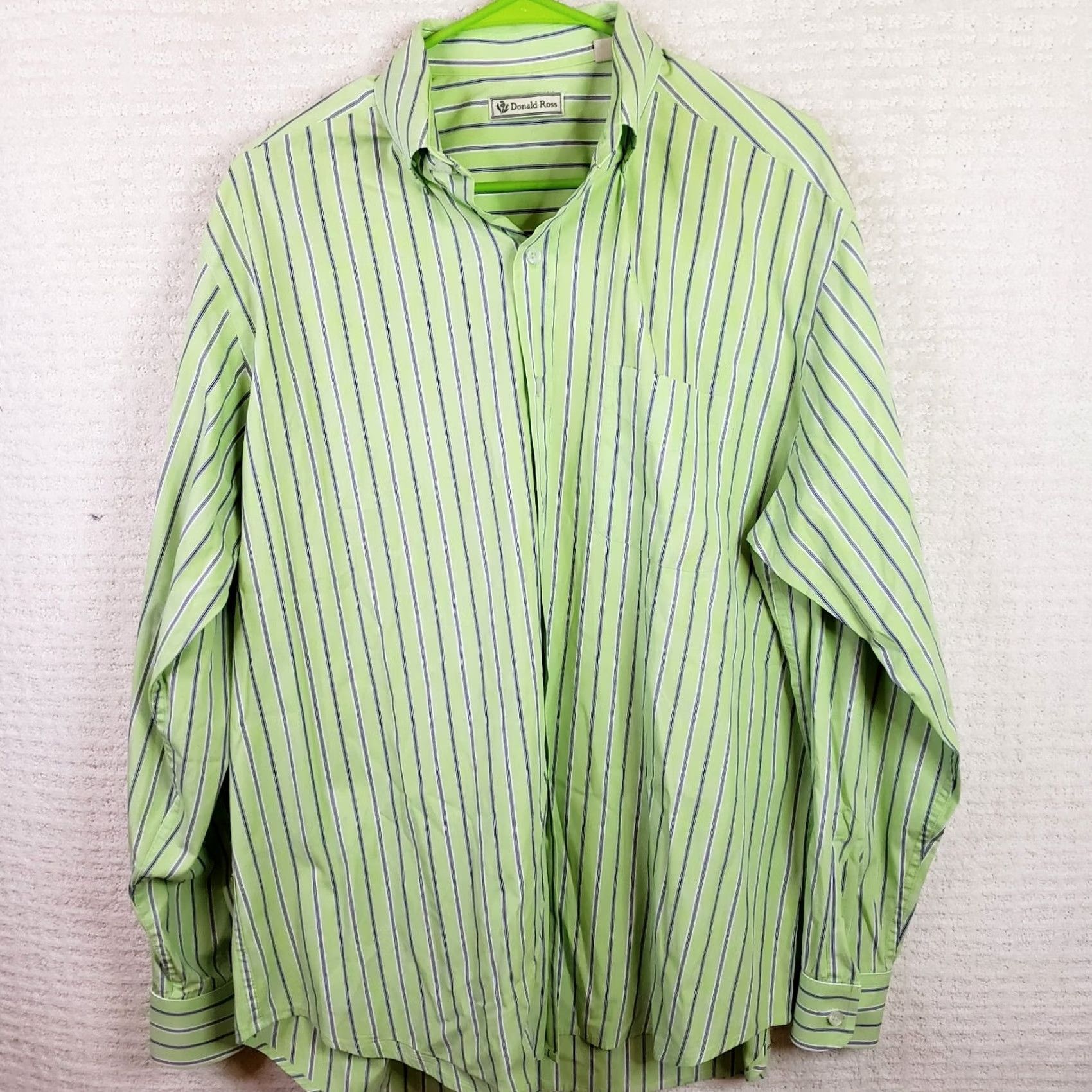 Vintage Donald Ross Shirt Men's L Green Striped Dress Button Up Size 42R - 2 Thumbnail