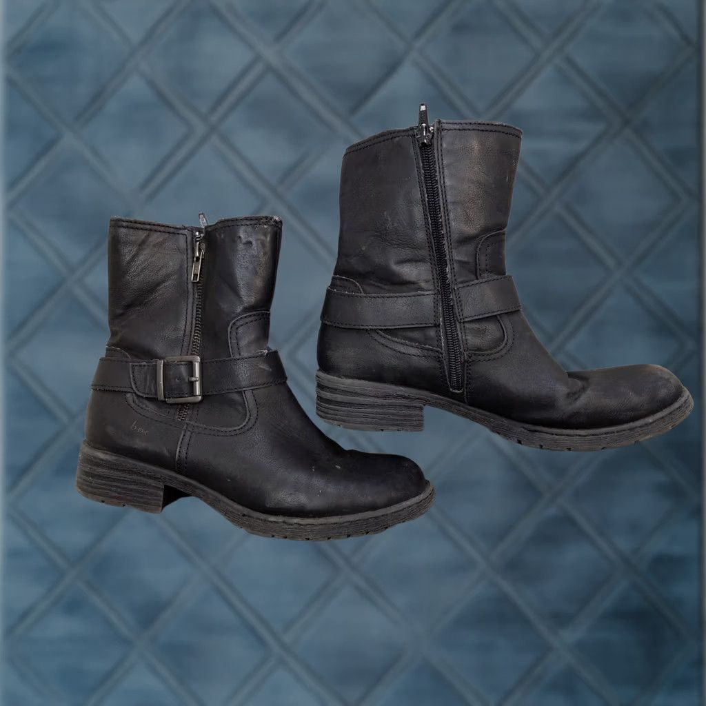 Vintage B.o.c Boots Womens Size 8 Black Synthetic Ankle Biker Zip Buckle Lined Booties Size US 8 / IT 38 - 1 Thumbnail