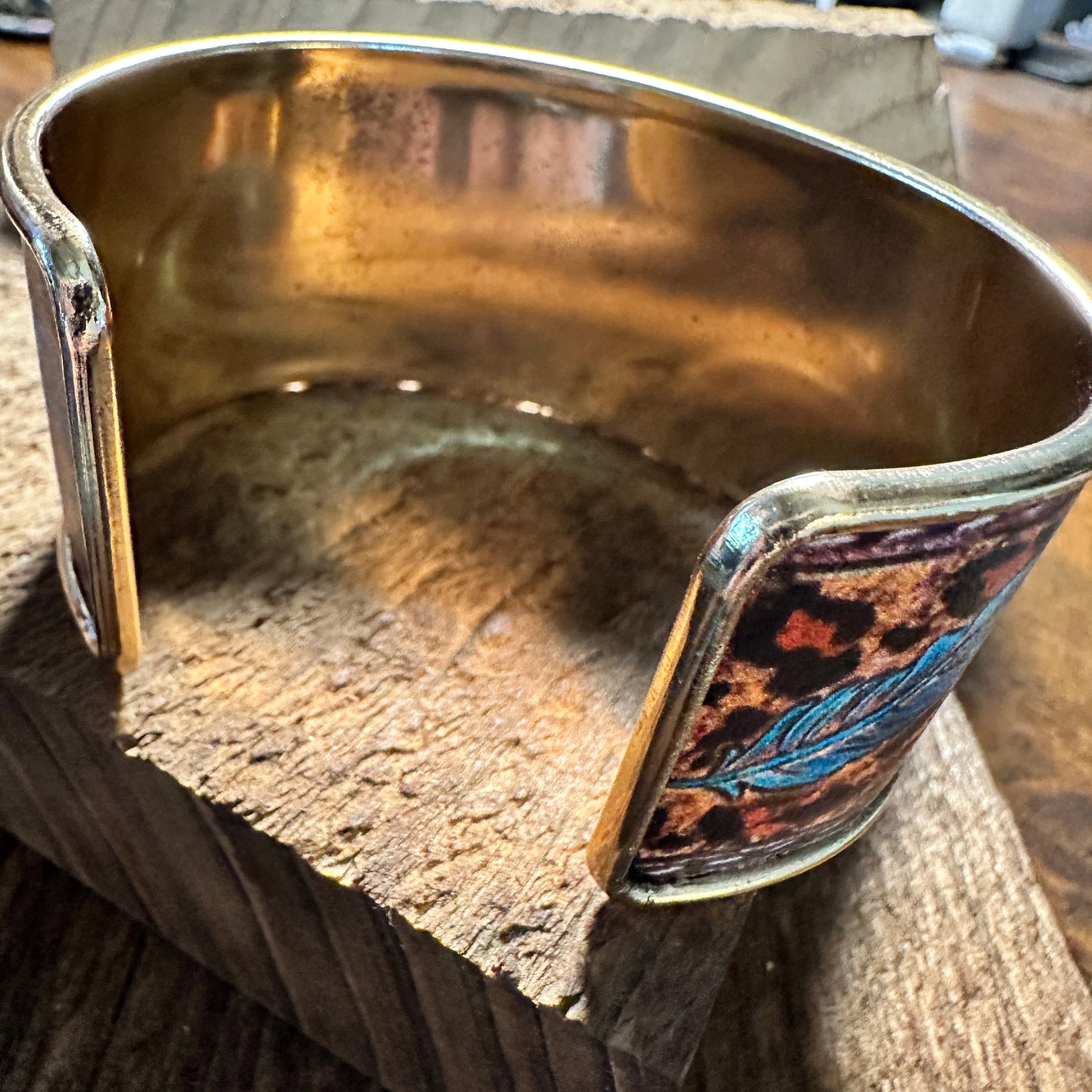 Other Boho Southwestern Feather Turquoise Floral Wide Cuff Bangle Size ONE SIZE - 6 Thumbnail