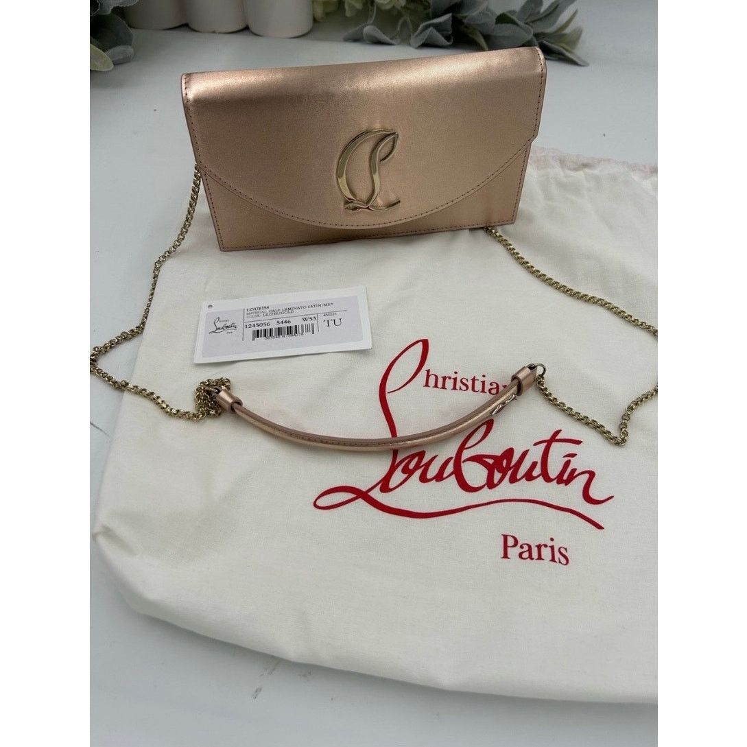 Christian Louboutin Women's Christian Louboutin LOUBI 54 clutch in gold satin Size ONE SIZE - 5 Thumbnail