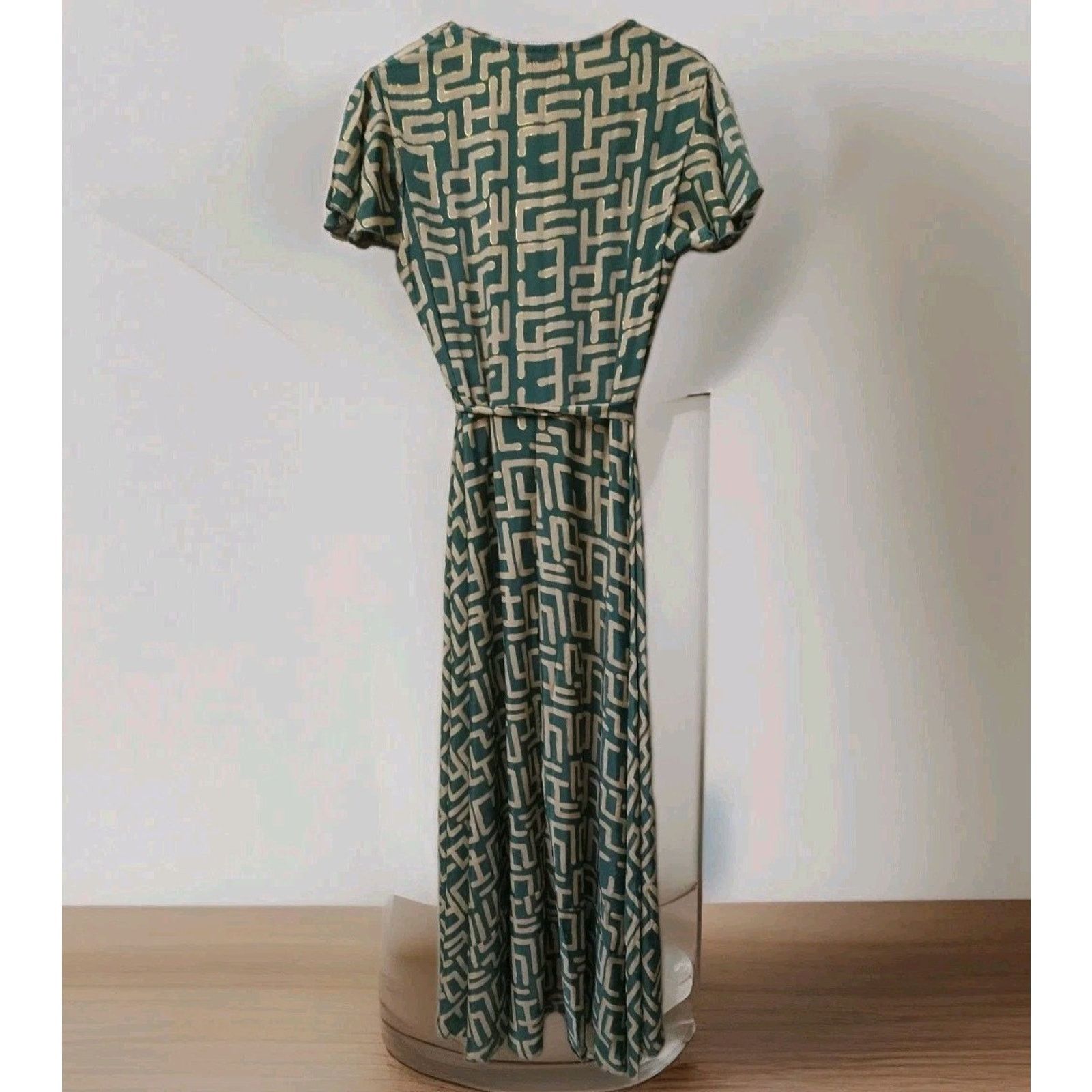 Other Cienna Geo Frill Wrap Silk Maxi Green/gold Dress Size Small Size S / US 4 / IT 40 - 2 Thumbnail