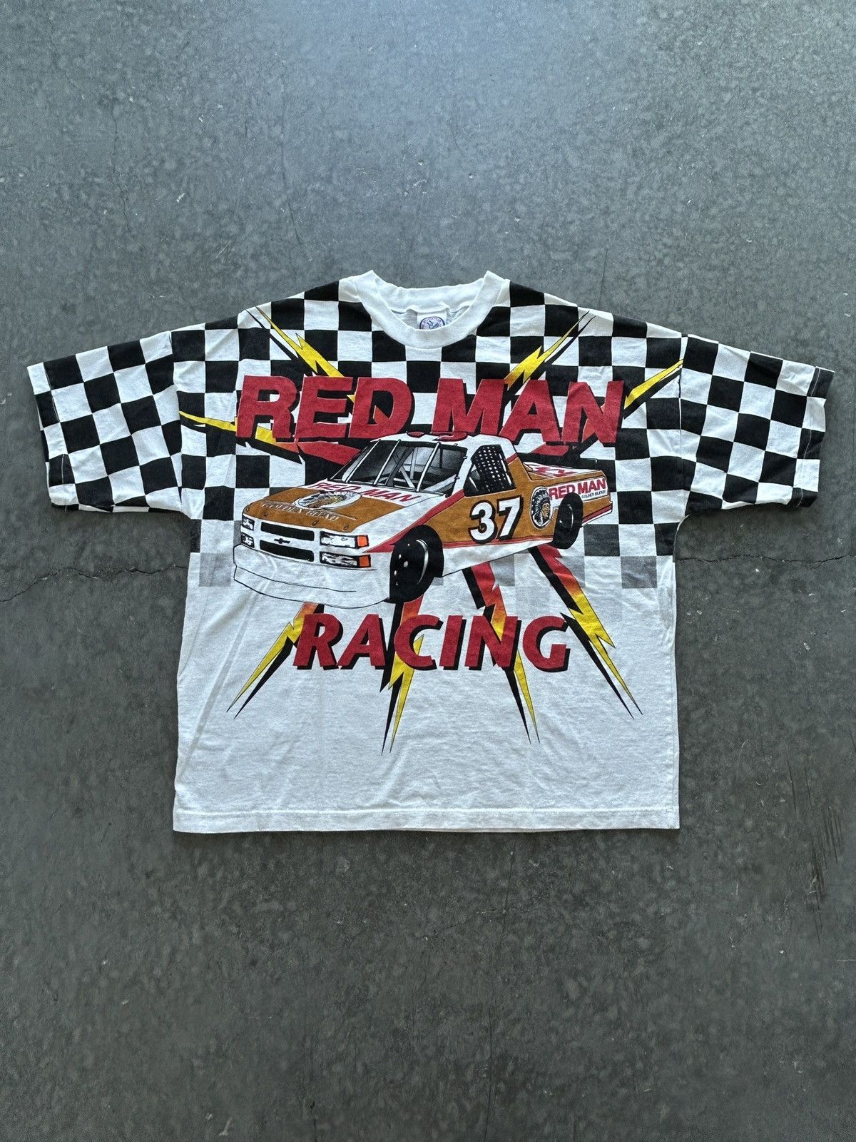 NASCAR Brand New Vintage 90s Red Man Racing AOP Graphic Tee Size US XL / EU 56 / 4 - 1 Thumbnail