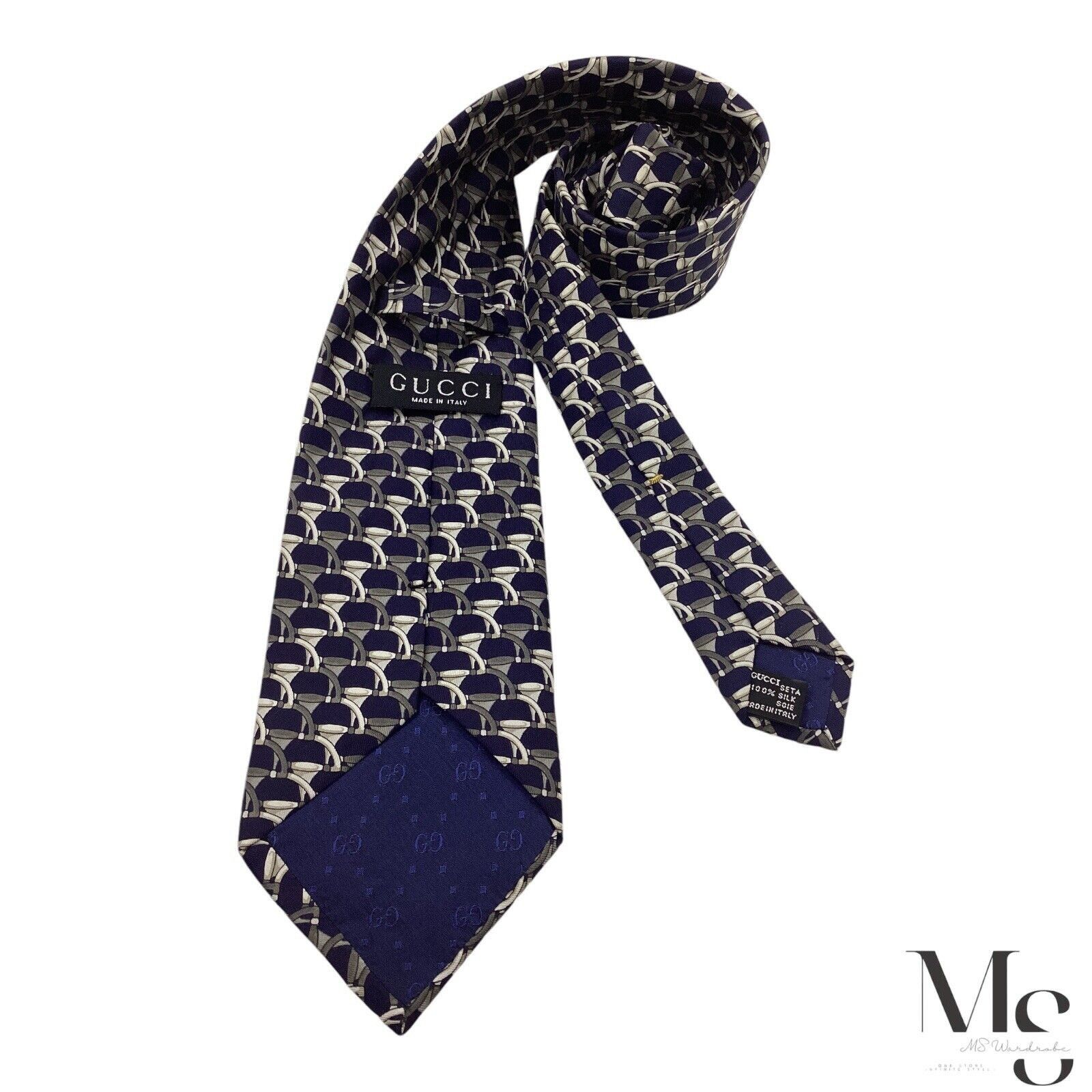 Gucci GUCCI Blue & Gray Stirrups Luxury Silk Tie Made In Italy W: Size ONE SIZE - 2 Thumbnail