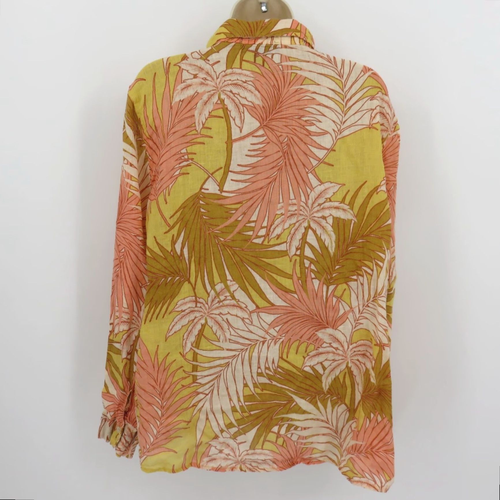 Vintage Tahari Shirt Women's XL Orange Linen Collared Button Long Sleeve Tropical Floral Autumn Spring Summer Winter Holiday Workwear Dressy Casual Size XL / US 12-14 / IT 48-50 - 4 Thumbnail