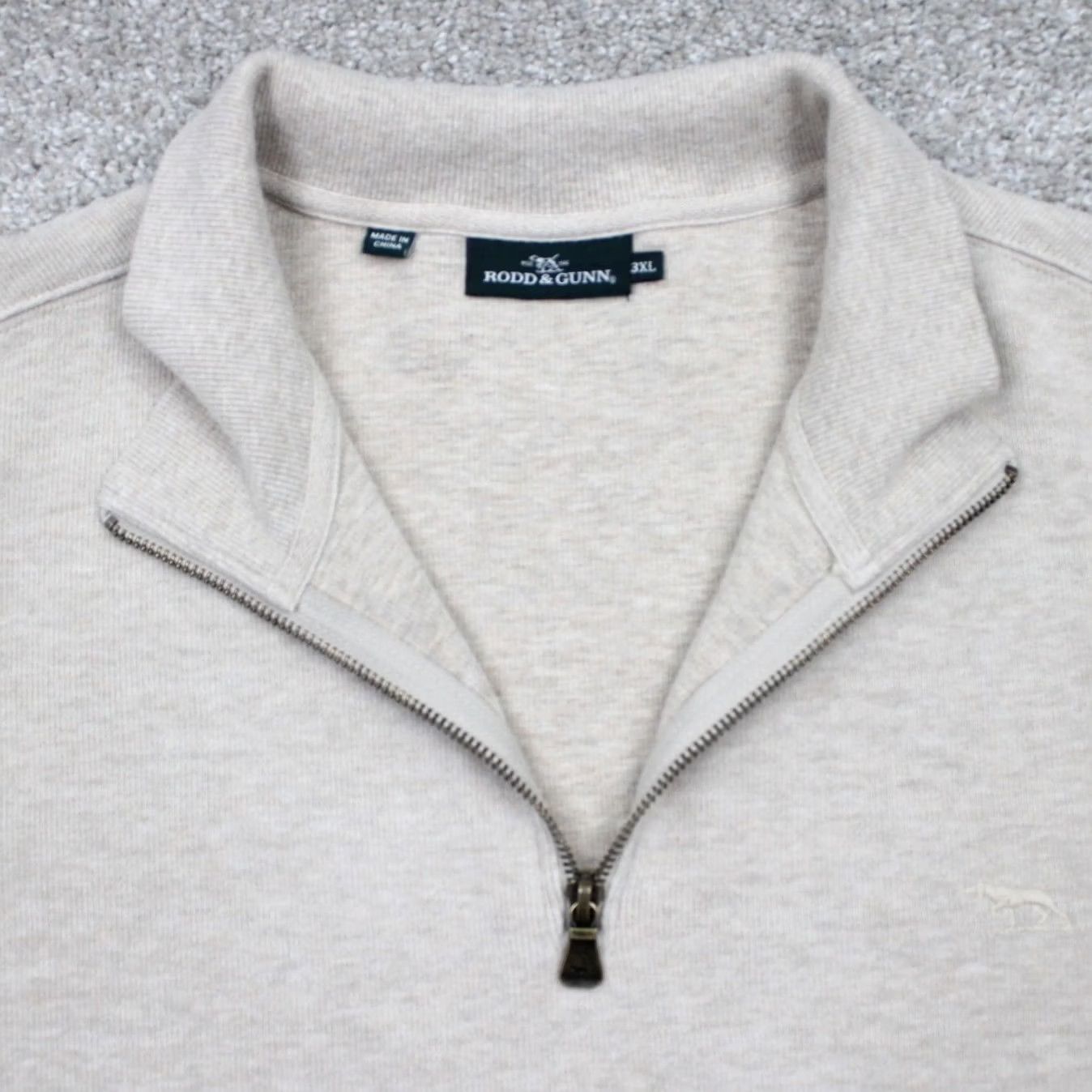 Rodd & Gunn Rodd & Gunn Sweatshirt Mens 3XL Beige 1/4 Zip L/S Pullover Knit Cotton Mock Neck Long Sleeve Solid Logo Zipper Vintage No Size US XXL / EU 58 / 5 - 7 Thumbnail