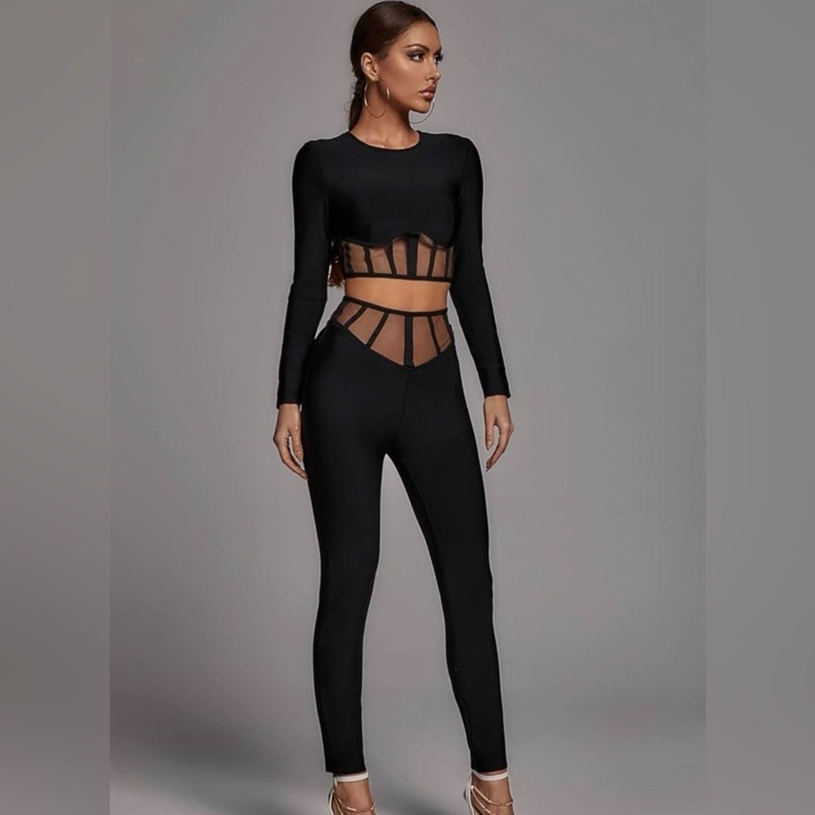 Other New Y2K Black Mesh Panel 2 piece set with matching pants Size 25" / US 0 / IT 36 - 1 Thumbnail