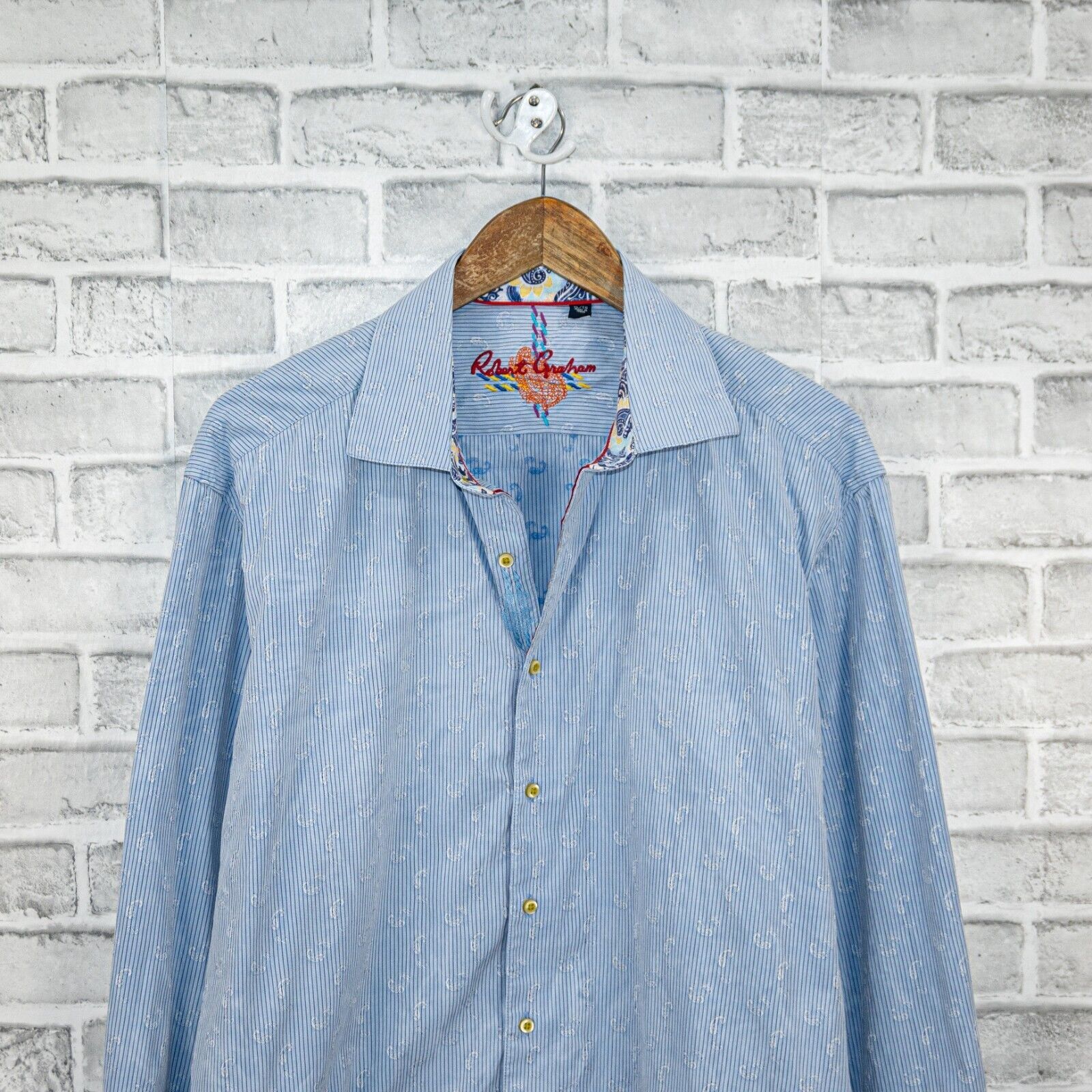 Robert Graham Robert Graham Men's Button up Shirt Blue Paisley Stripe Size US XL / EU 56 / 4 - 3 Thumbnail