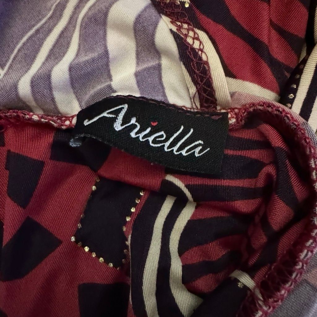 Other Ariella Abstract Print Fit & Flare Dress Red Black Tan Sleev Size M / US 6-8 / IT 42-44 - 3 Thumbnail