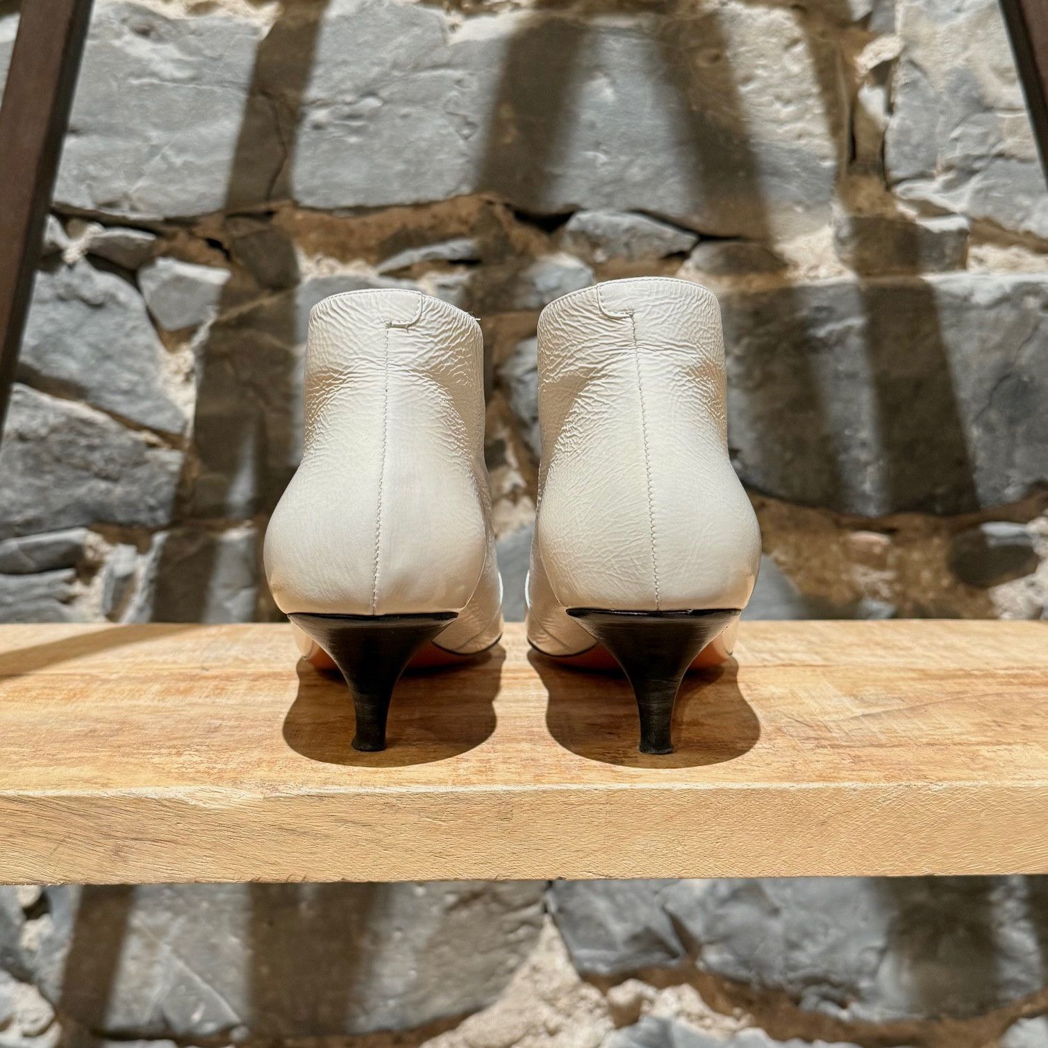 Celine Céline Ivory Patent Leather Kitten Ankle Boots Size US 5 / IT 35 - 4 Thumbnail