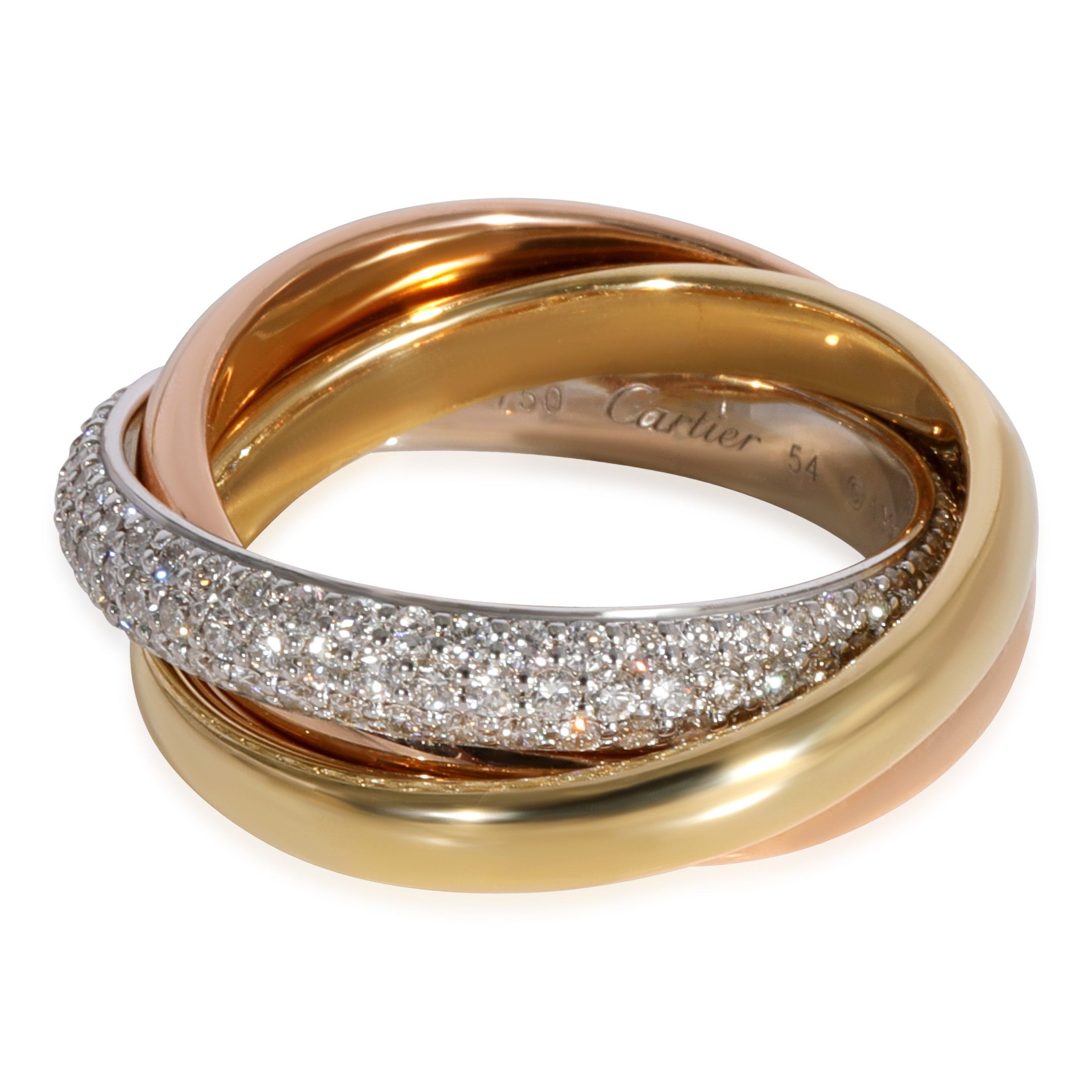 image of Cartier Trinity Diamond Ring In 18K 3 Tone Gold 0.99 Ctw, Women's