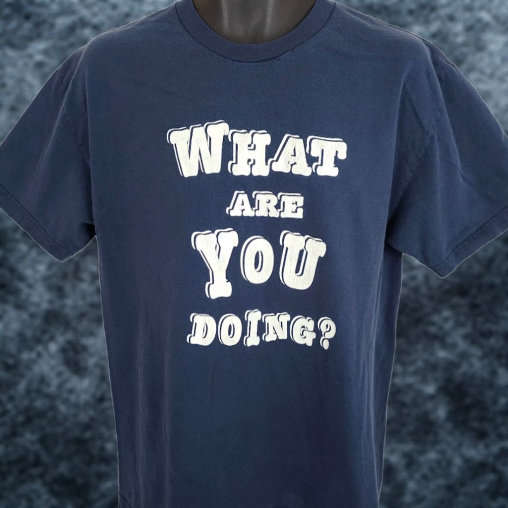 Vintage VINTAGE What Are You Doing T Shirt Mens Size Large Blue 90s Y2K Funny Humor Joke Alstyle Apparel & Activewear Shirt Mens Blue 90s Joke Size US L / EU 52-54 / 3 - 1 Thumbnail