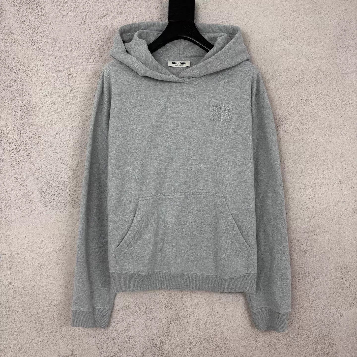 Miu Miu MIU MIU Embroidered Logo Patch Hoodie Gray L NWT Size L / US 10 / IT 46 - 1 Thumbnail