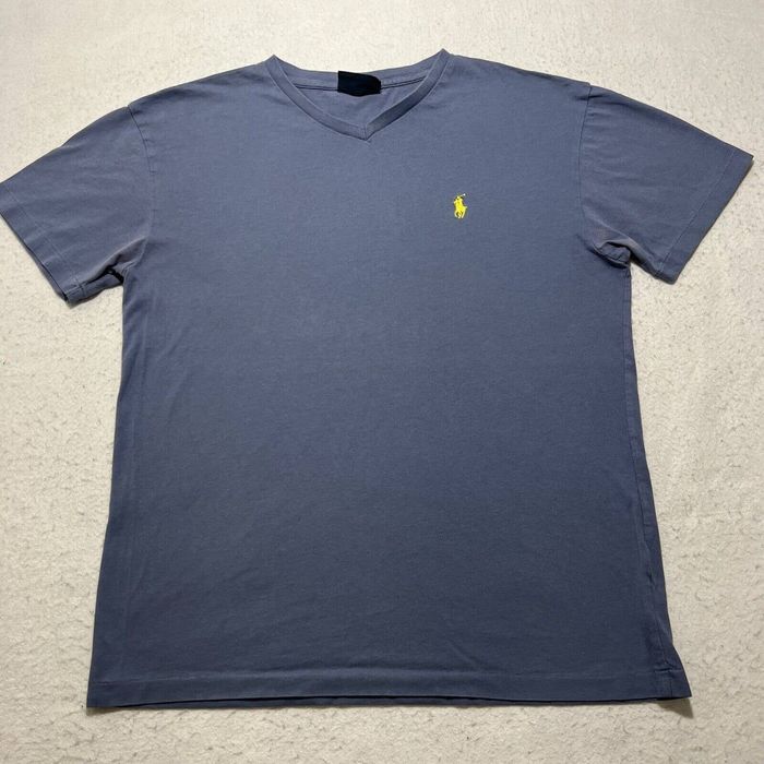 Polo Ralph Lauren Polo Ralph Lauren V Neck Blue T Shirt Yellow Pony ...