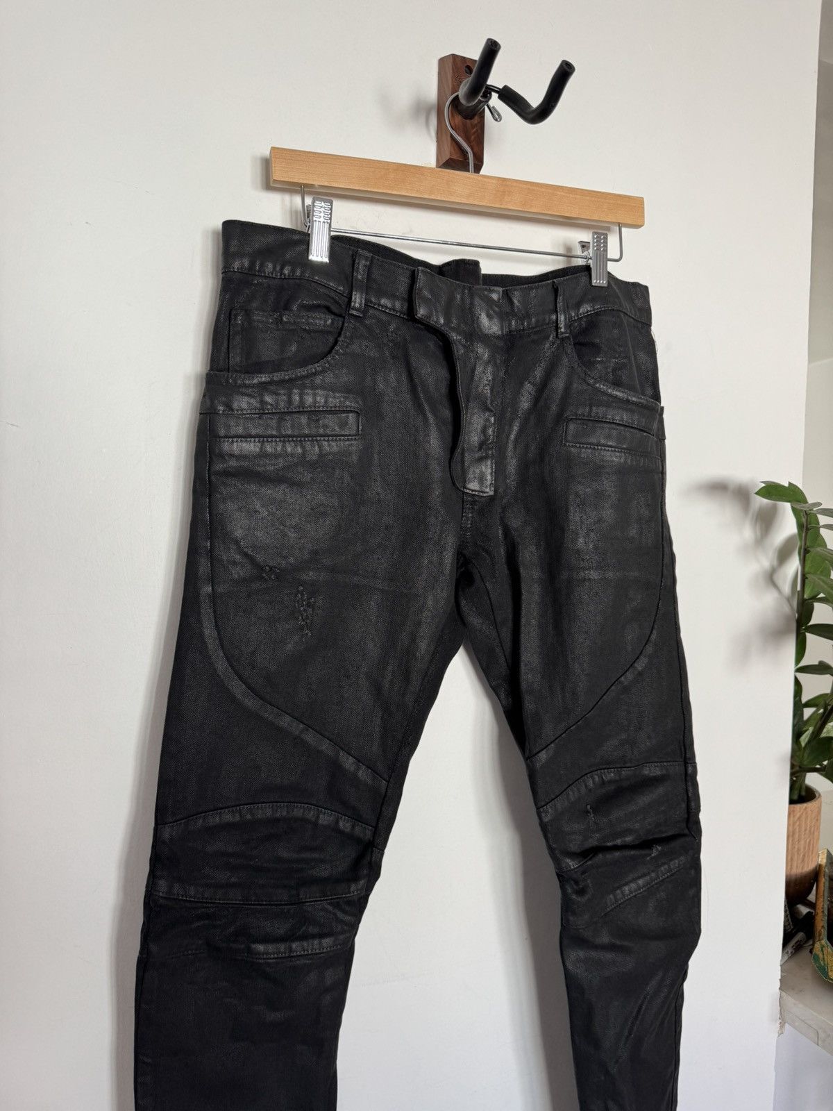 Balmain Waxed Biker Denim Size US 33 - 2 Thumbnail