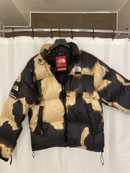 Supreme The North Face Bleached Denim Print Nuptse Jacket Indigo