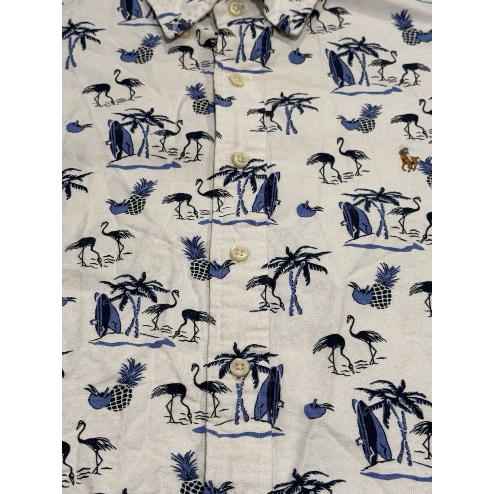 Ralph Lauren VINTAGE Ralph Lauren Shirt Men L White Flamingo Pineapple Surfboard Polo Pony Beach Tropical 90s Surfwear Size US L / EU 52-54 / 3 - 2 Thumbnail