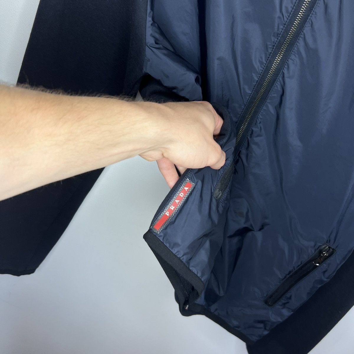 Prada Prada Dark Navy Jacket Sweatshirt Nylon Cotton Red Tab Logo Size US L / EU 52-54 / 3 - 5 Thumbnail