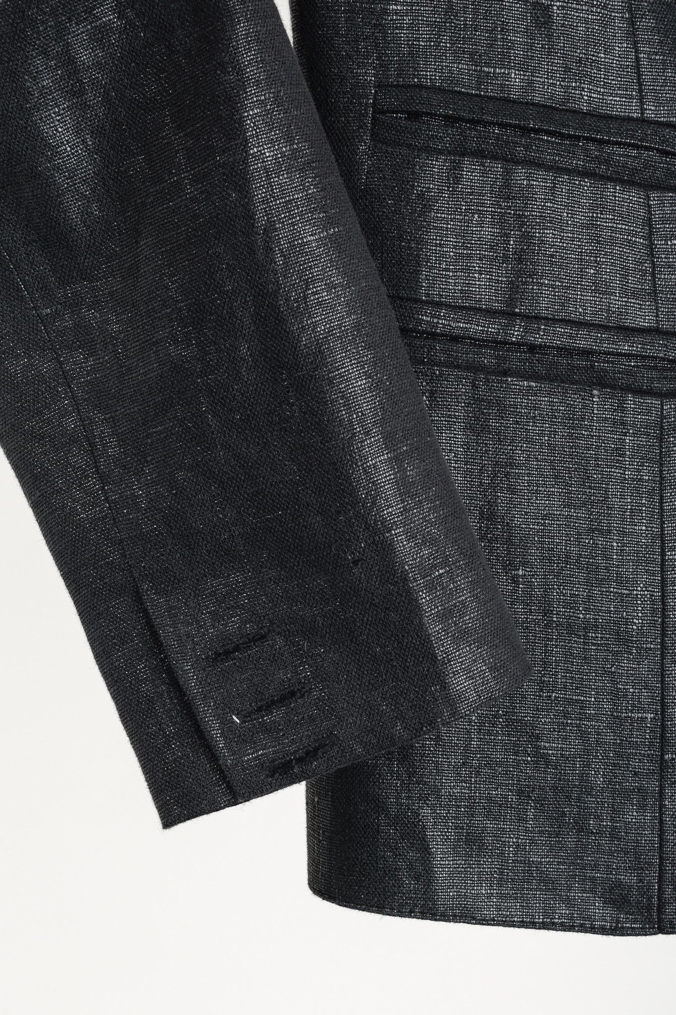 SMYTHE Smythe SS/18 Box Pleat Black Luster Linen Puff-Sleeve Blazer Size M / US 6-8 / IT 42-44 - 6 Thumbnail