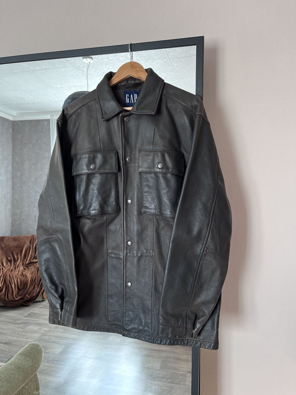 Gap 00s Gap Distressed Brown Button Leather Jacket Size US L / EU 52-54 / 3 - 1 Thumbnail