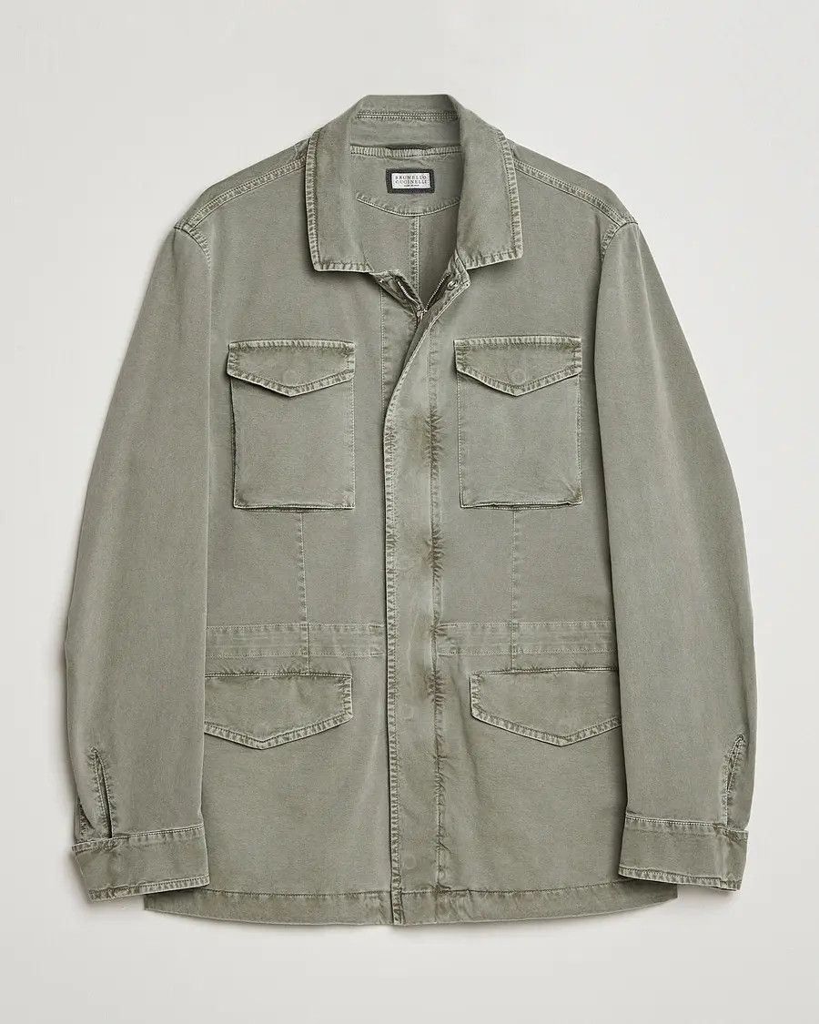 Brunello Cucinelli o1mle0725 Straight Hem Military Jacket in Sage Green Size US M / EU 48-50 / 2 - 1 Thumbnail