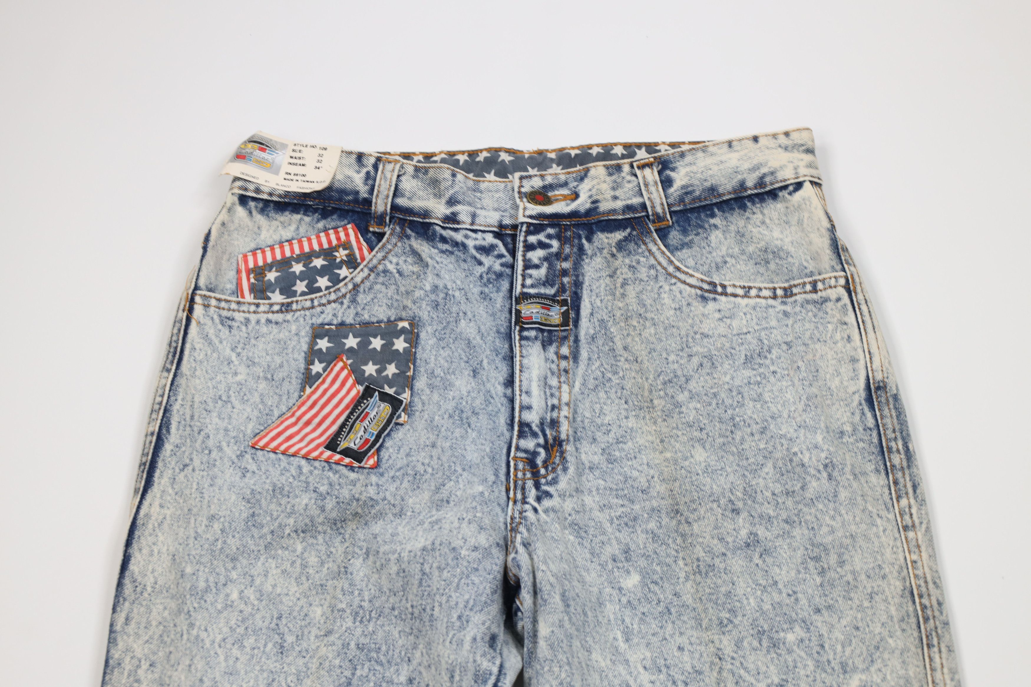 Cadillac Deadstock Vintage 80s 90s Cadillac Racing Acid Wash Jeans Size US 32 / EU 48 - 2 Thumbnail