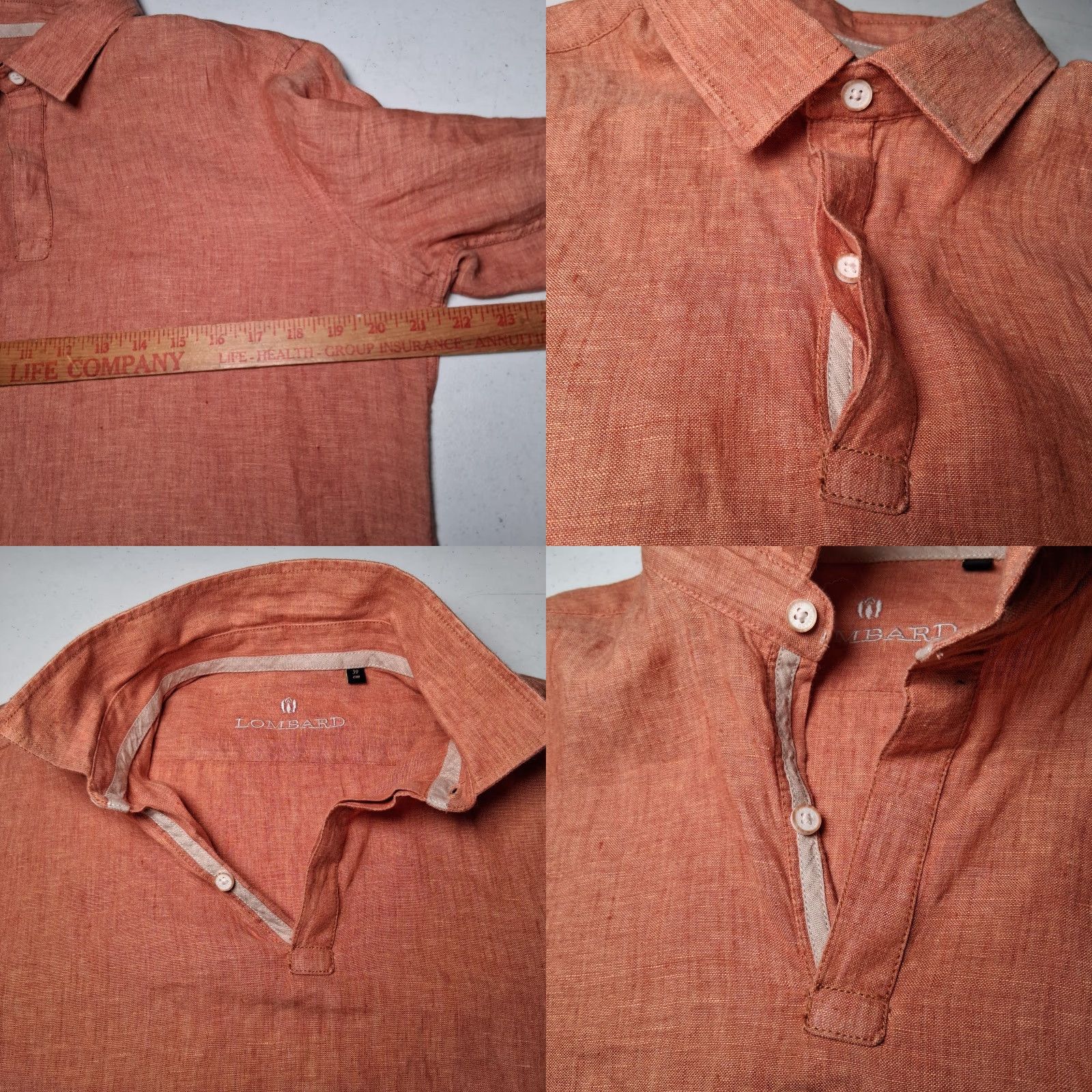 Vintage LOmbard Linen Shirt Men M Salmon Orange Button-Up Collared Long Sleeve Casual Workwear Size US M / EU 48-50 / 2 - 8 Thumbnail
