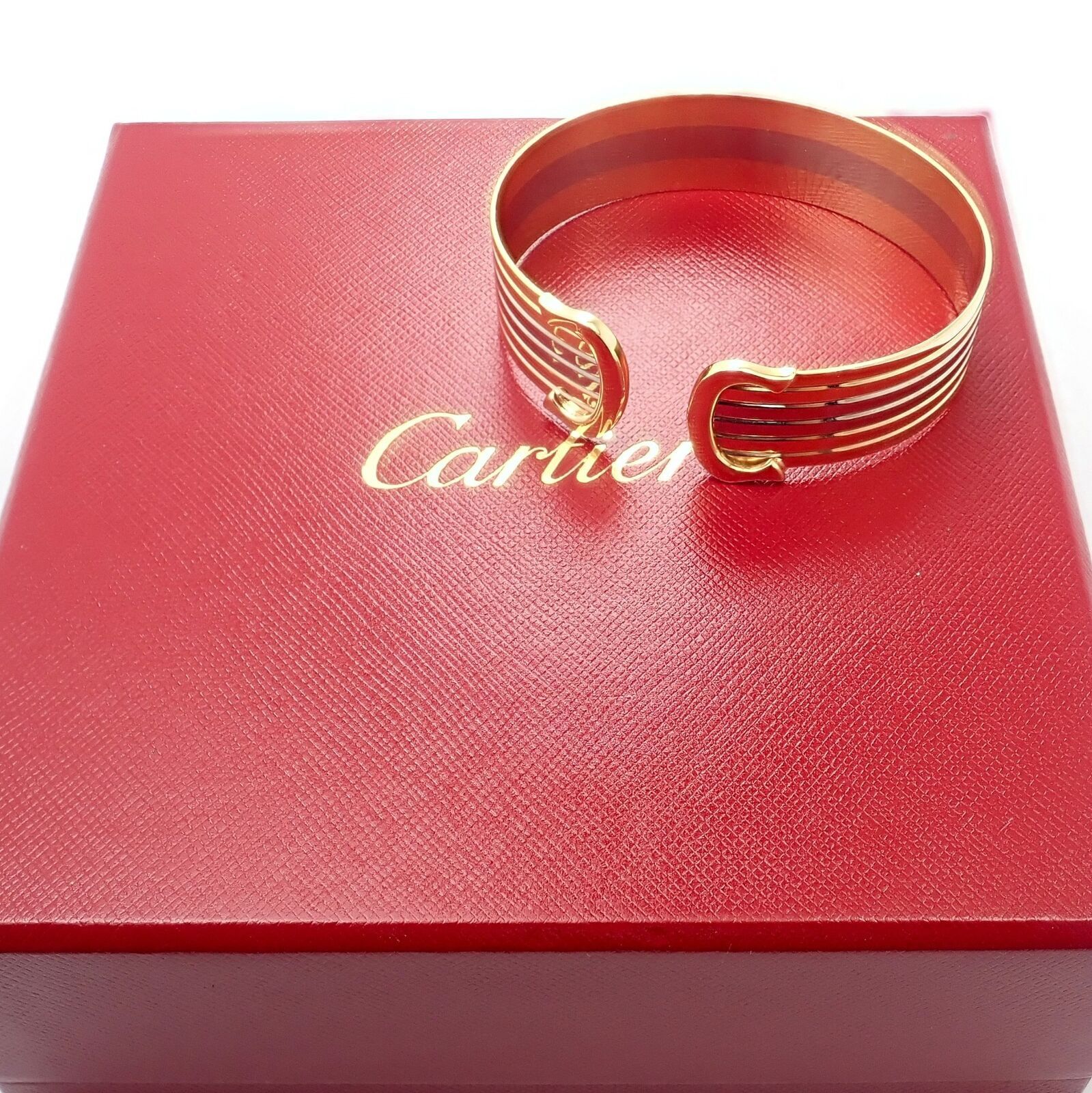 Cartier 18k Tri-Color Gold Double C Wide Cuff Bangle Bracelet Size ONE SIZE - 4 Thumbnail