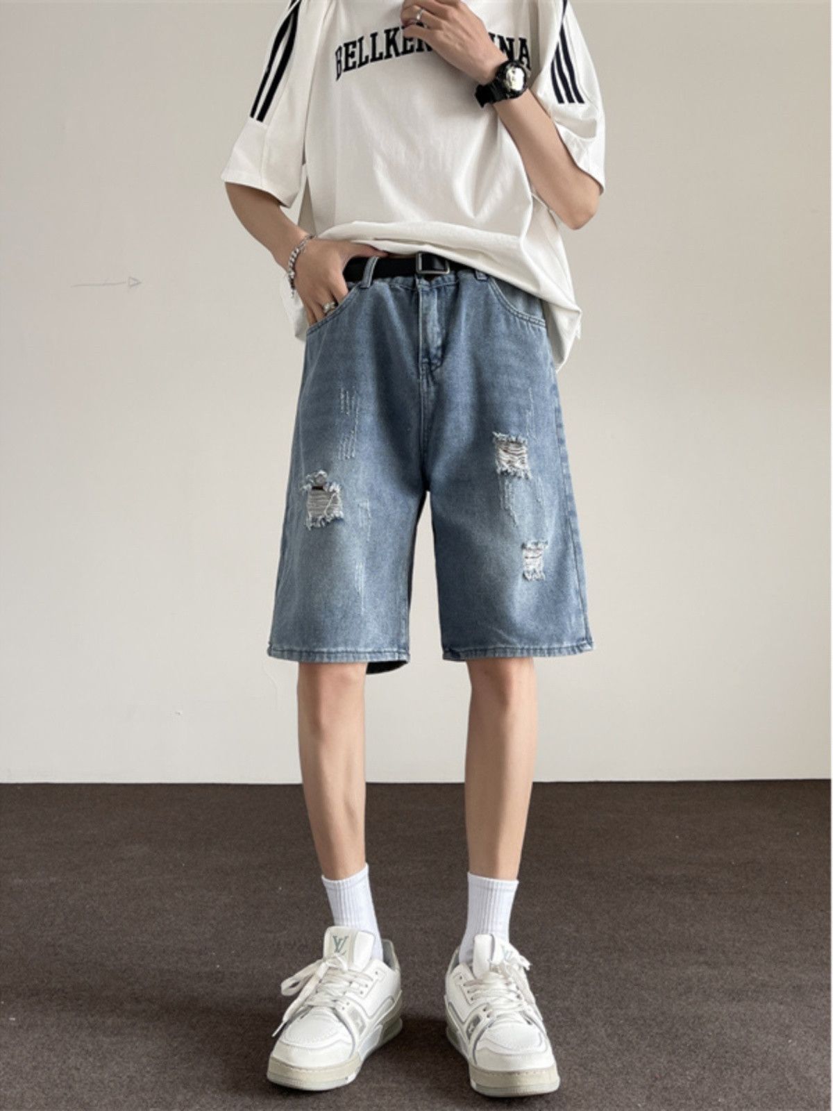 Japanese Brand × Jean Loose straight leg distressed denim shorts Size US 32 / EU 48 - 1 Thumbnail