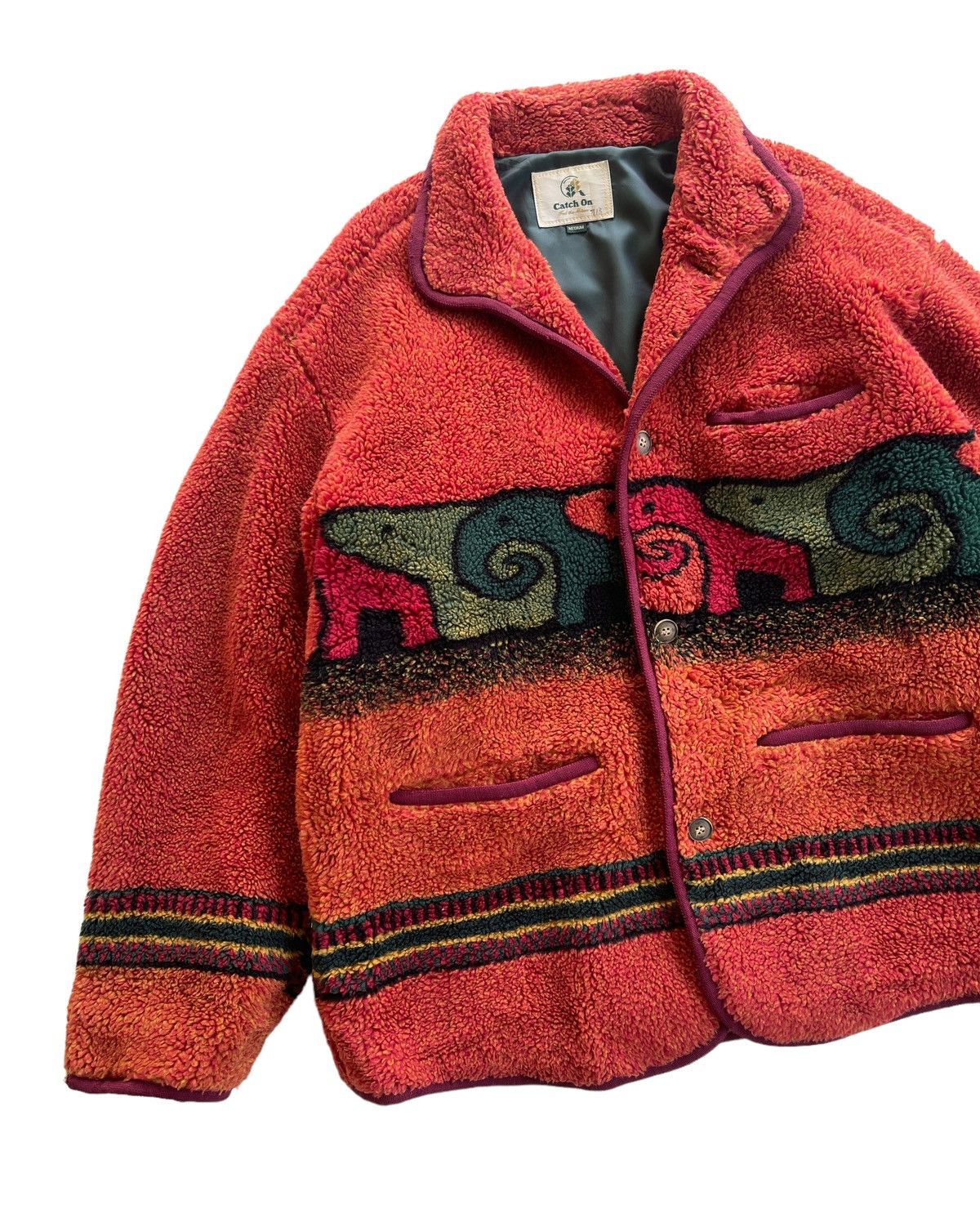 Japanese Brand Vintage 90s Catch On Printed Teddy Fleece Size US M / EU 48-50 / 2 - 6 Thumbnail