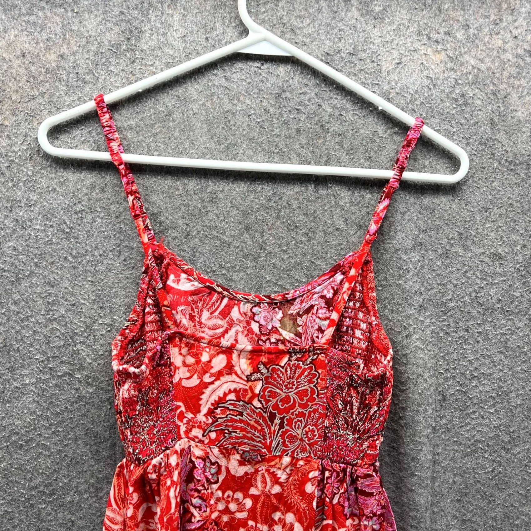 Free People VINTAGE? No. Free People Dress Womens XS Red Pink Floral Boho Maxi Spaghetti Straps Pencil Size XS / US 0-2 / IT 36-38 - 4 Thumbnail