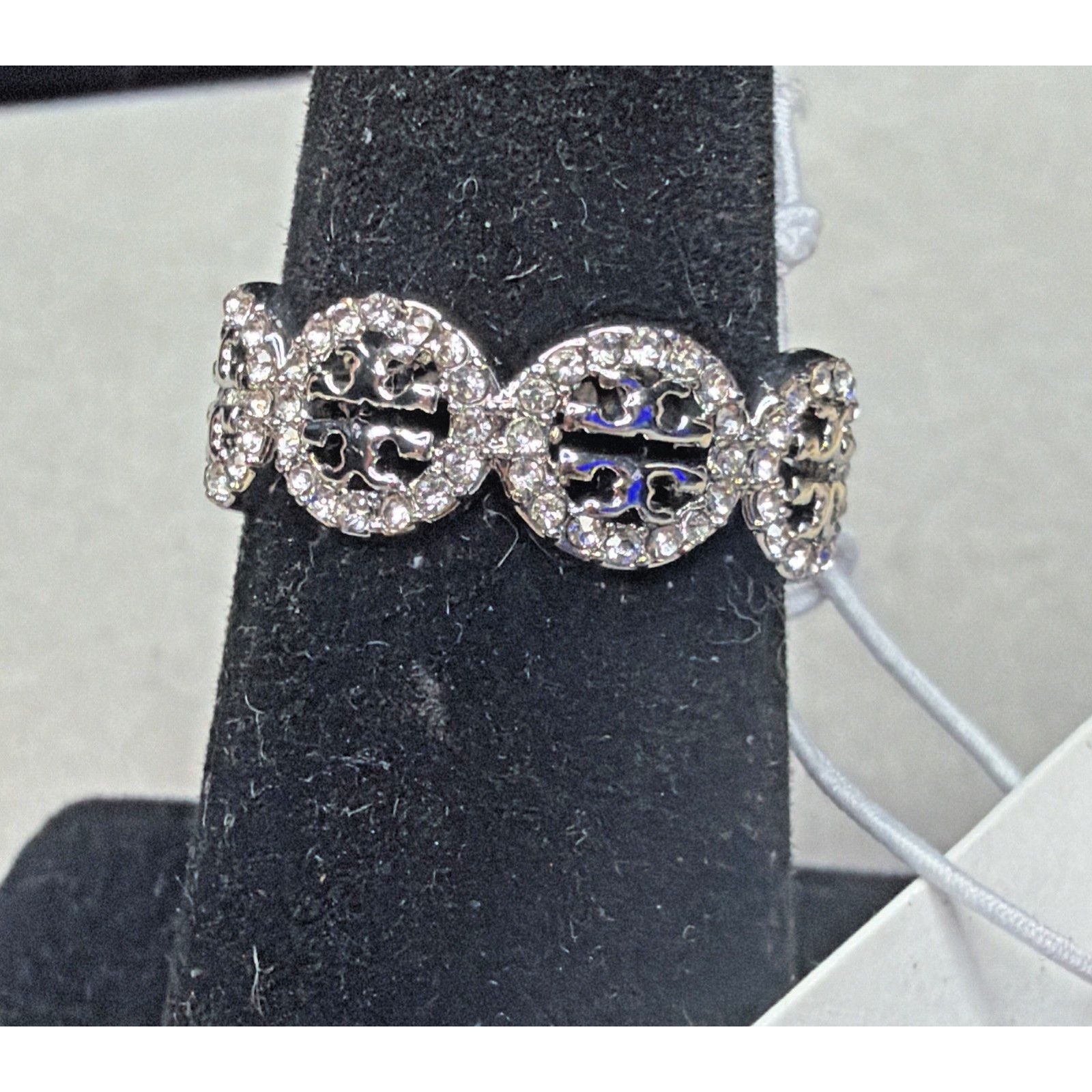 Tory Burch Tory Burch Silver Miller Pavé Ring T Logo Swarovski Size 7 Size ONE SIZE - 2 Thumbnail