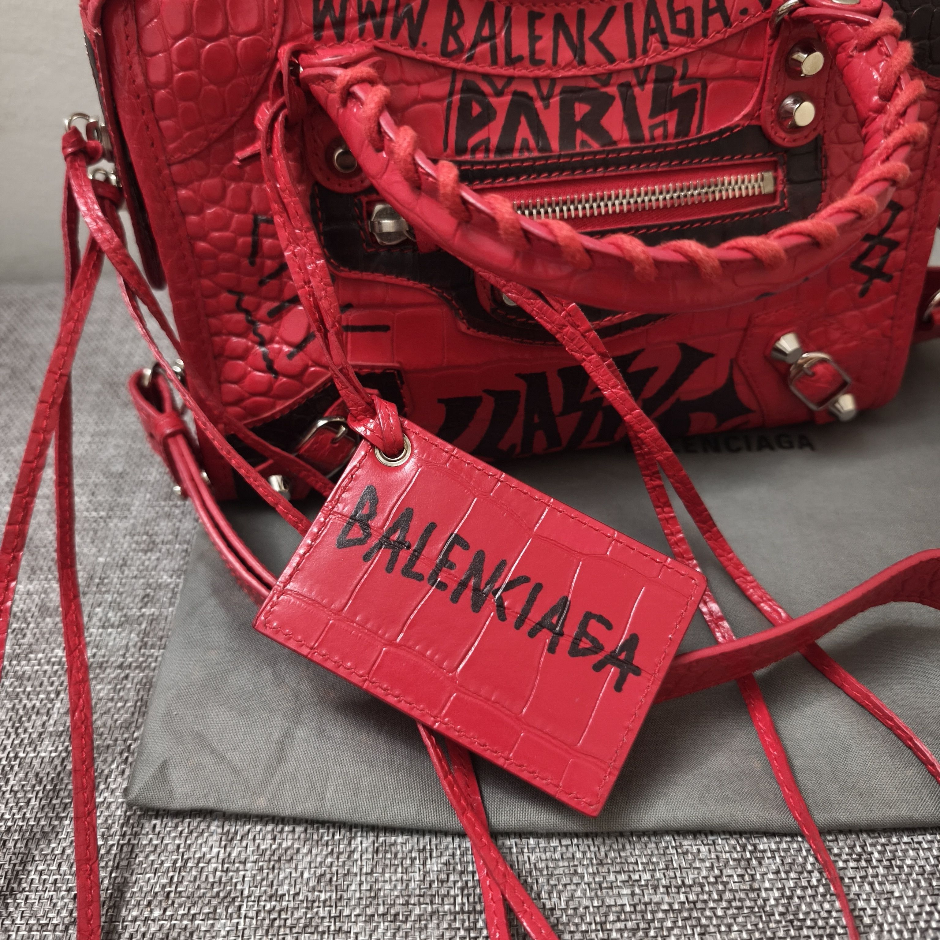 Balenciaga Balenciaga Calfskin Crocodile Embossed Graffiti Mini City Size ONE SIZE - 3 Thumbnail