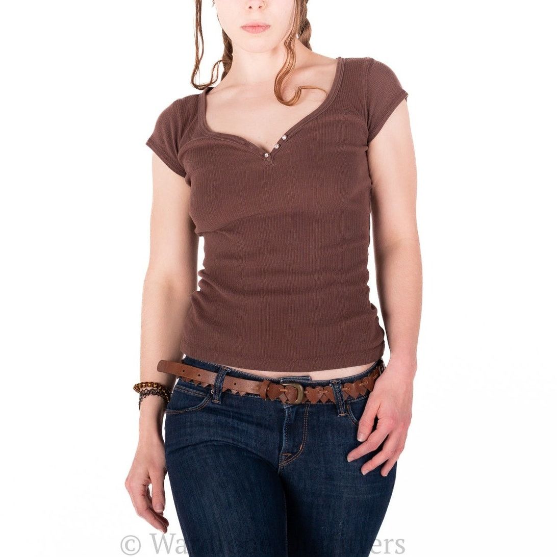 Vintage Self Esteem Brown 90s Mini Scrunch Babydoll Tee Size S / US 4 / IT 40 - 1 Thumbnail
