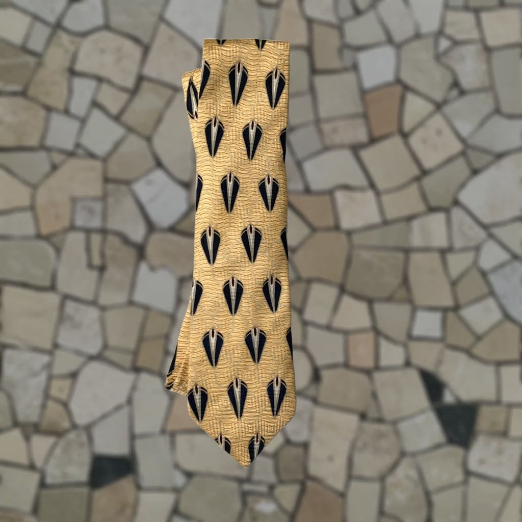 Bill Blass Bill Blass Black Label Tie Mens Yellow Gold Blue space Foulard Paisley Size ONE SIZE - 1 Thumbnail