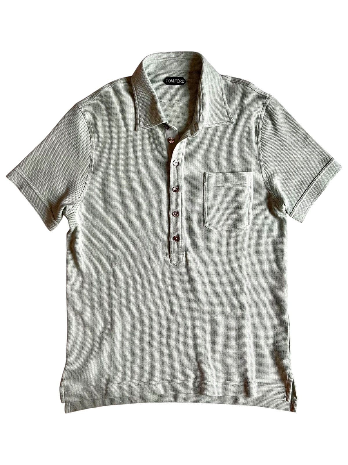 48 Tom Ford Polo Shirt light grey knit breath texture button