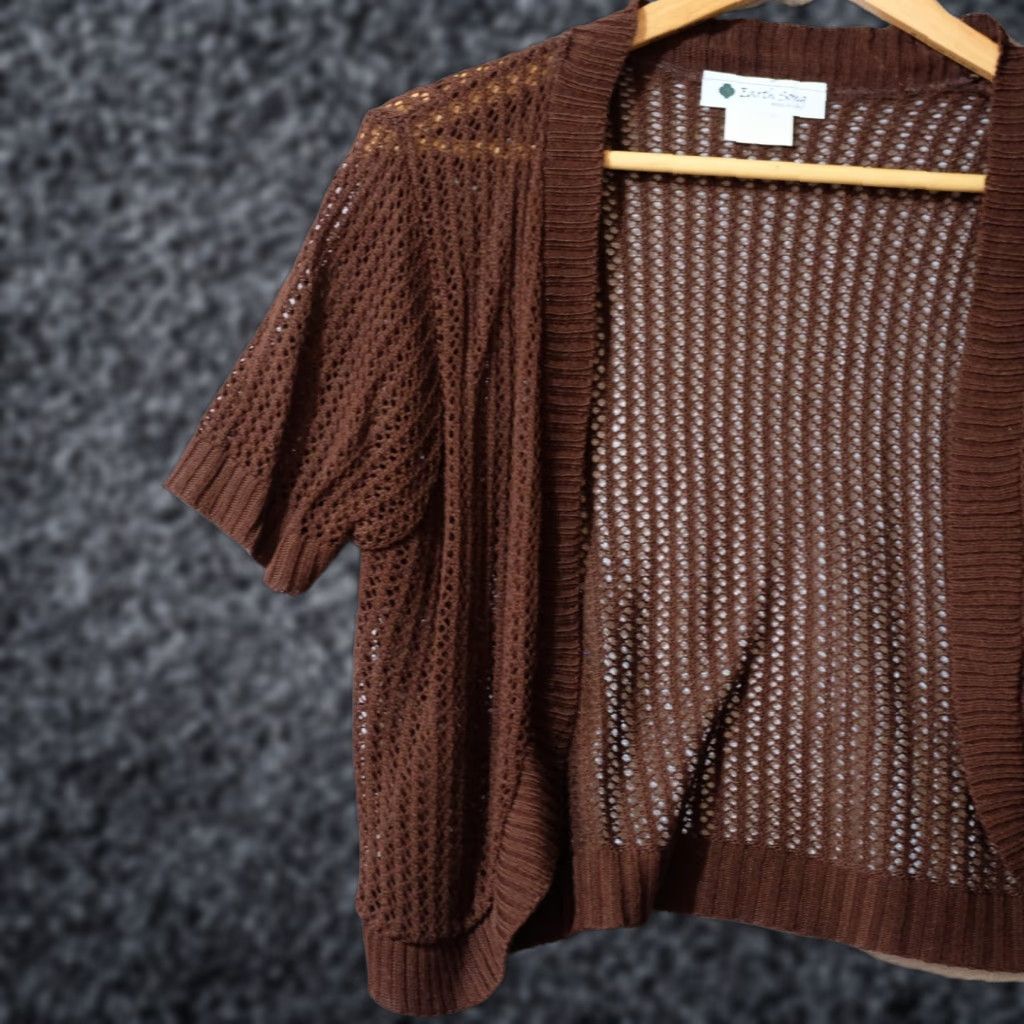 Vintage Earth Song Nwot! Crochet Open Front Cardigan Sweater Brown Women's L Cardigan Open Front Brown Crochet Cardigan Women's L Earth Song Nwot! Size L / US 10 / IT 46 - 1 Thumbnail