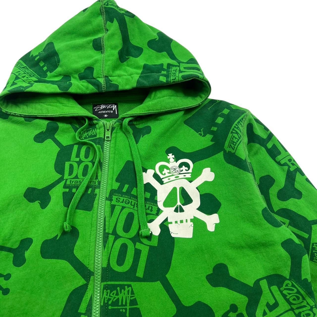 Stussy Vintage 2000s Stussy Skull Zip Up Hoodie Green - Medium Size US M / EU 48-50 / 2 - 3 Thumbnail