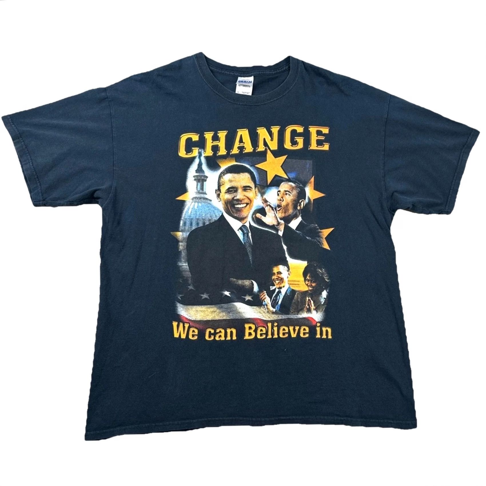 Gildan Barack Obama Rap Tee Mens XL Black Gildan Heavy Cotton T-Shirt Polit Politics Crew Neck Short Sleeve Size US XL / EU 56 / 4 - 2 Thumbnail