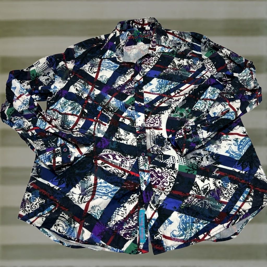 Robert Graham Robert Graham L/S Button Up Shirt Mens 2XL Blue Black Floral Print Regular Sleeve Long Cotton? Size US XXL / EU 58 / 5 - 1 Thumbnail