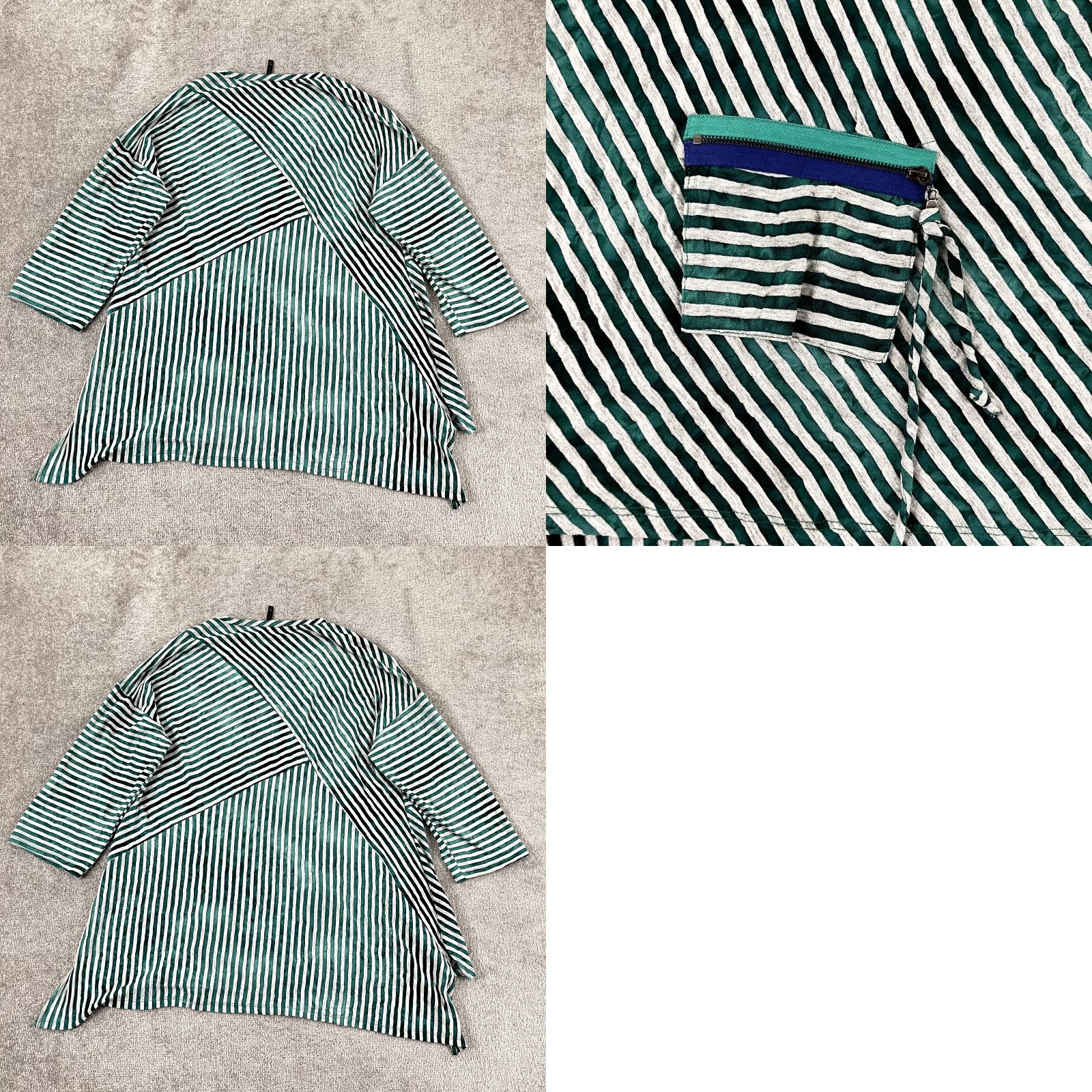 Vintage IC by CONNIE K Womens 2XL Green Gray Striped Tunic Top Asymmetric Pocket Stretch Size XXL / US 16-18 / IT 52-54 - 8 Thumbnail