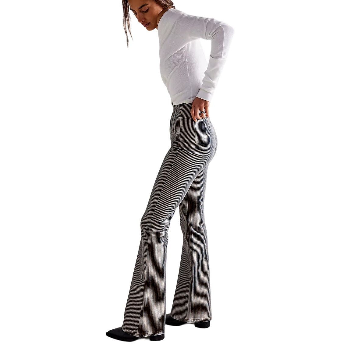 Free People $98 MSRP-Free People Jayde Railroad Flare Jeans-Sz 27 - NWOT Size 27" / US 4 / IT 40 - 3 Thumbnail