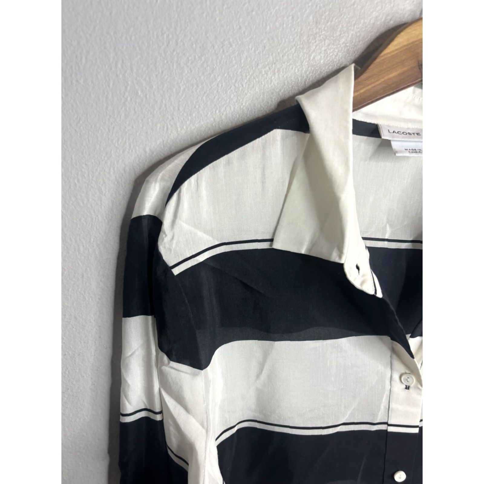 Lacoste Lacoste Shirt Mens Large Black White Striped Silk Blend Button Down CF1961 Size US XL / EU 56 / 4 - 2 Thumbnail