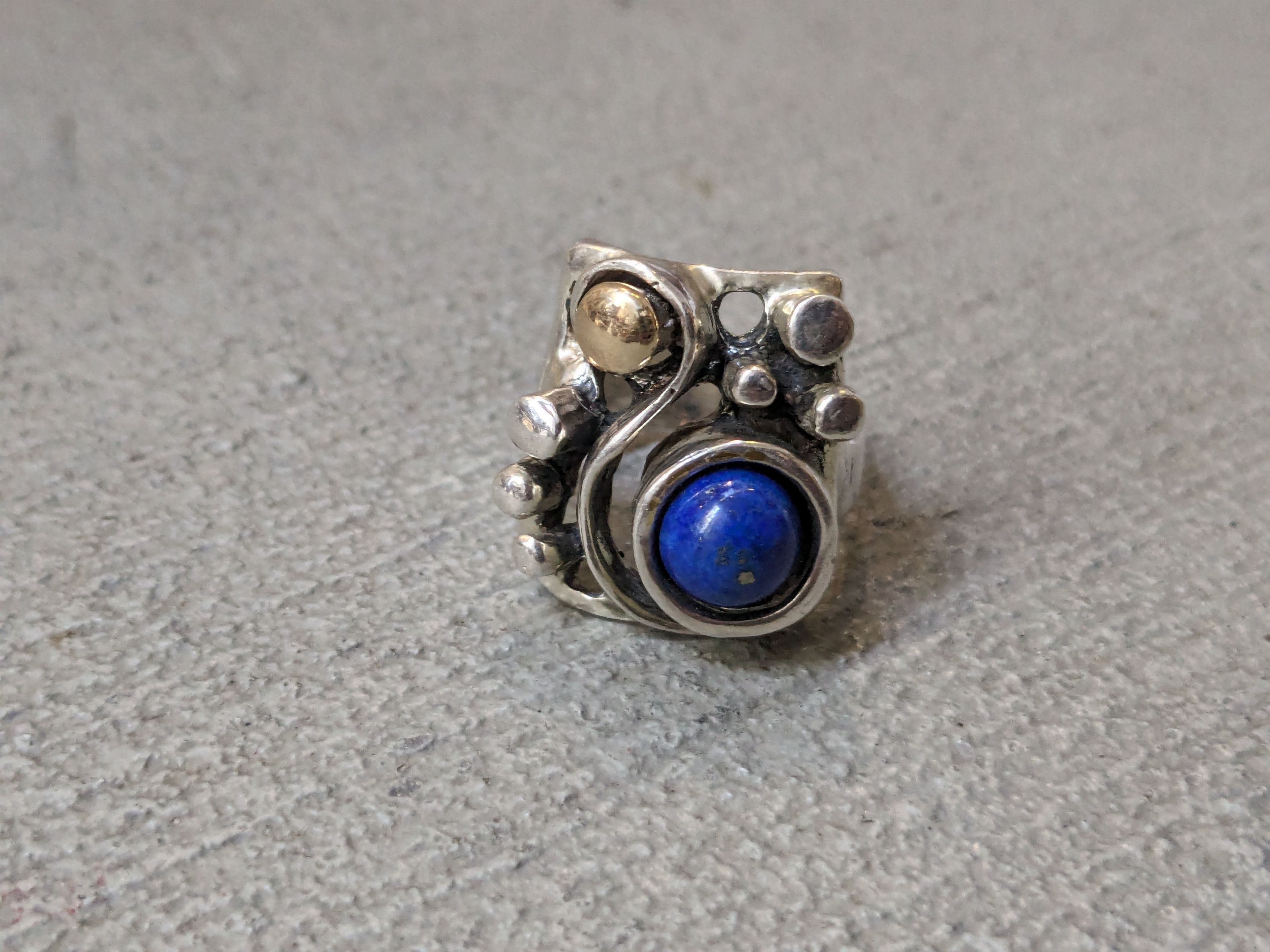 Jewelry × Vintage Vintage Sterling Silver Ring 7 Lapis Lazuli Modern Brutalist Size ONE SIZE - 3 Thumbnail