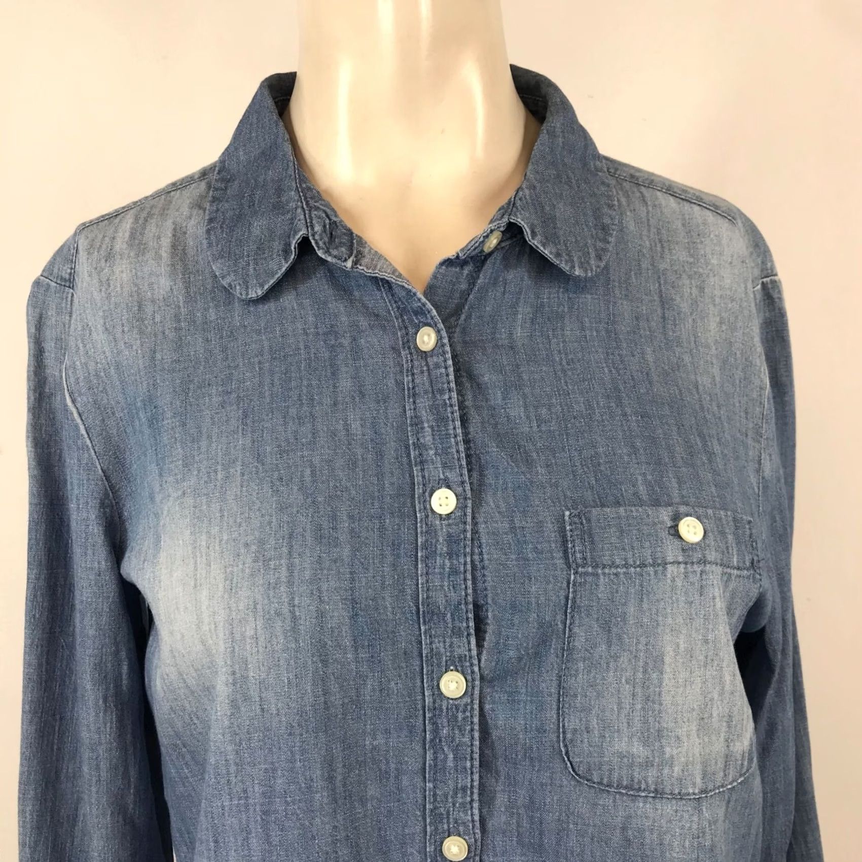 Loft LOFT Womens Small Blue Button Up Top Long Sleeve Collared Top Size S / US 4 / IT 40 - 3 Thumbnail